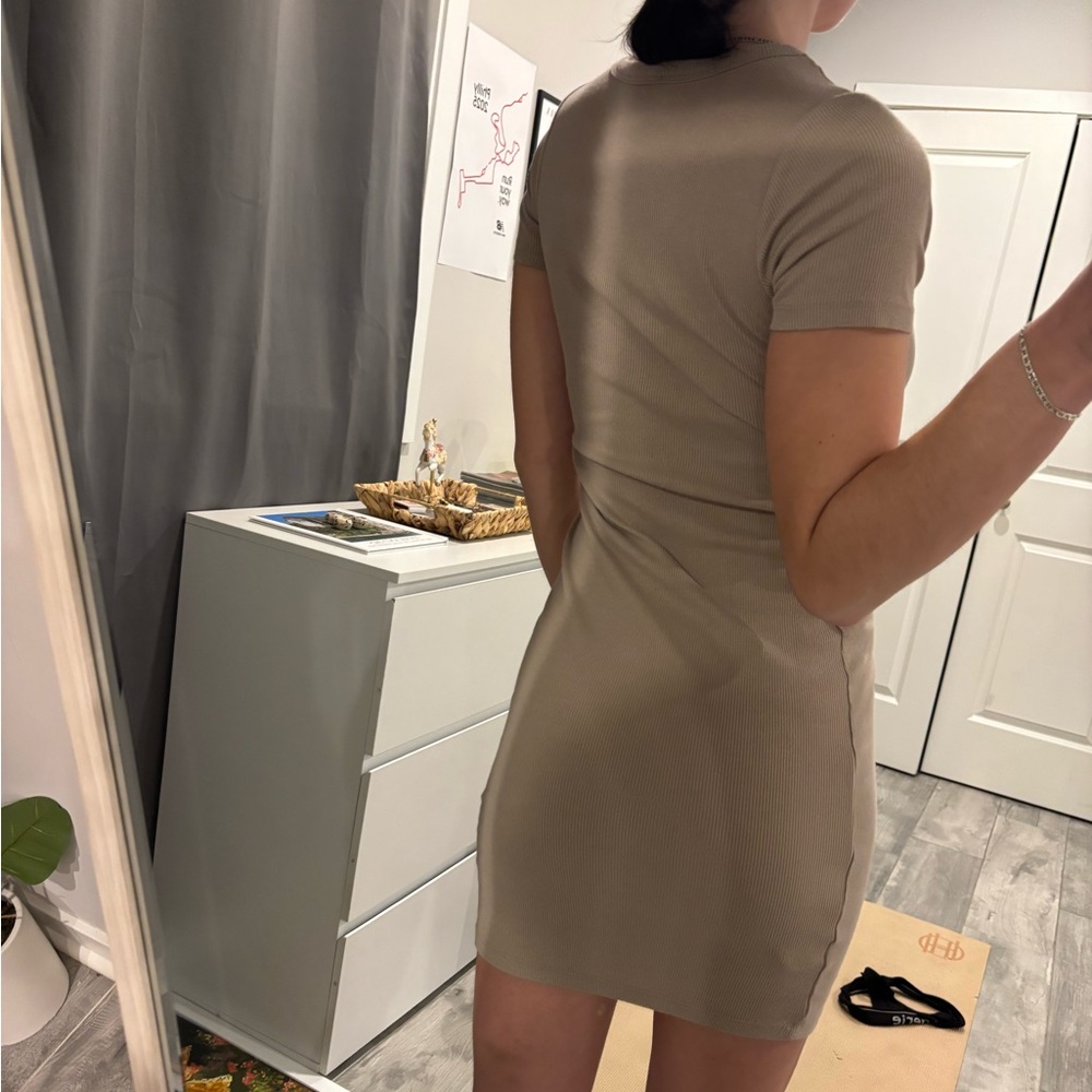Beige/Tan Ribbed Bodycon Mini Dress - Picture 2 of 4